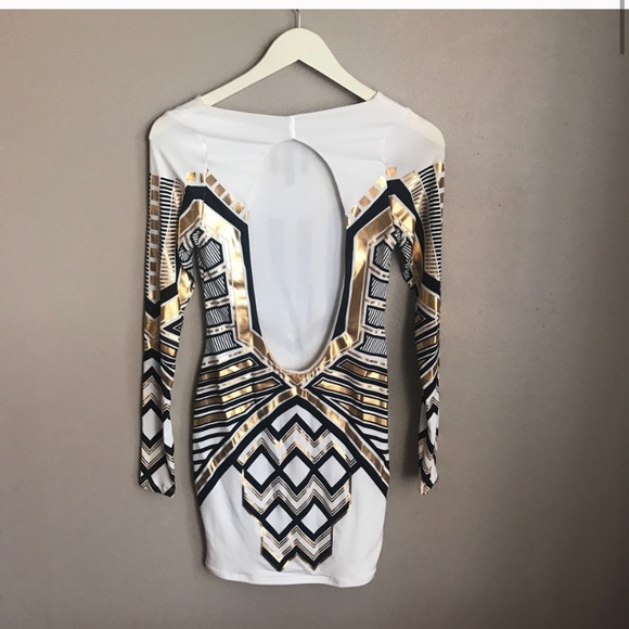 Arden B Gold Black White LongSleeve openback Dress - Picture 2 of 3